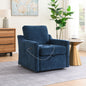 Swivel Arm Chair with Soft Chenille Fabric, Comfy Accent Chair for Living Room. Bedroom .Reading Waitingroom, With USB+TYPE-C charging and book pocket, 1 PC, Navy Blue
