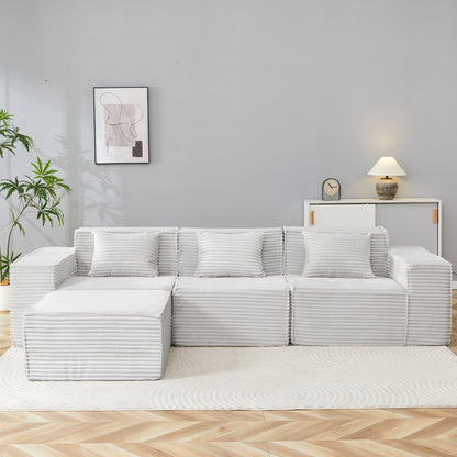 Light Gray Corduroy Modular Sectional Sofa for Living Room