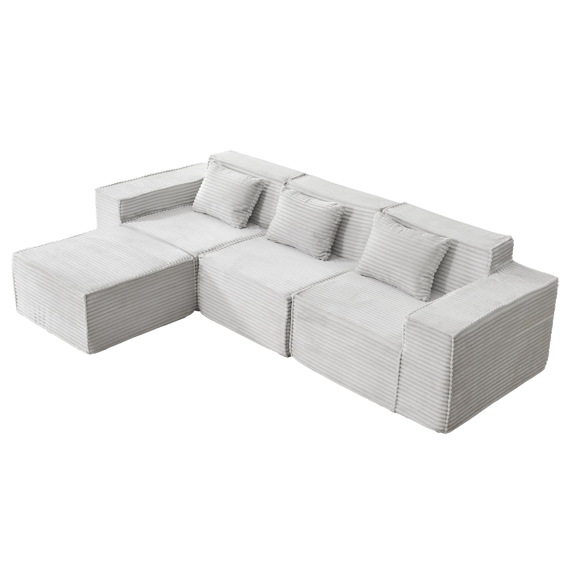 Light Gray Corduroy Modular Sectional Sofa for Living Room
