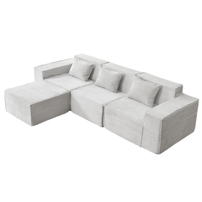 Light Gray Corduroy Modular Sectional Sofa for Living Room