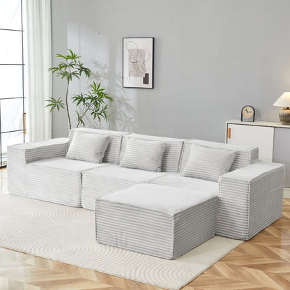 Light Gray Corduroy Modular Sectional Sofa for Living Room