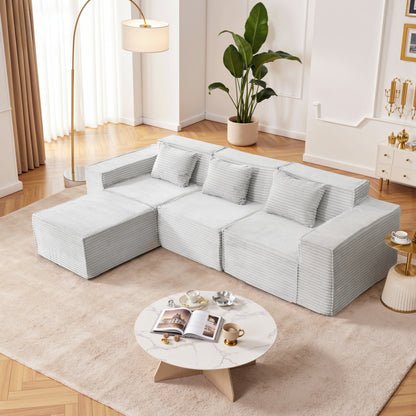 Light Gray Corduroy Modular Sectional Sofa for Living Room