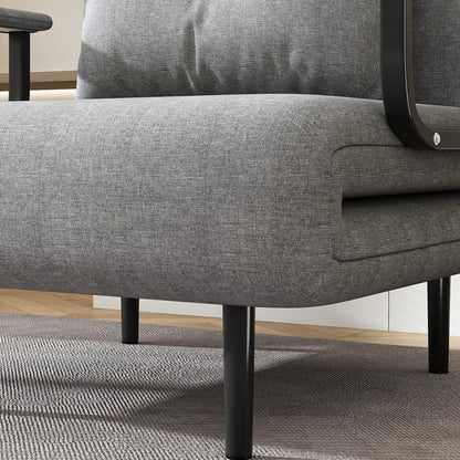 Grey Grass Cloth Sofa Bed - 5-Position Sleeper, Space Saving Design for Living Room