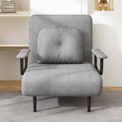 Grey Grass Cloth Sofa Bed - 5-Position Sleeper, Space Saving Design for Living Room