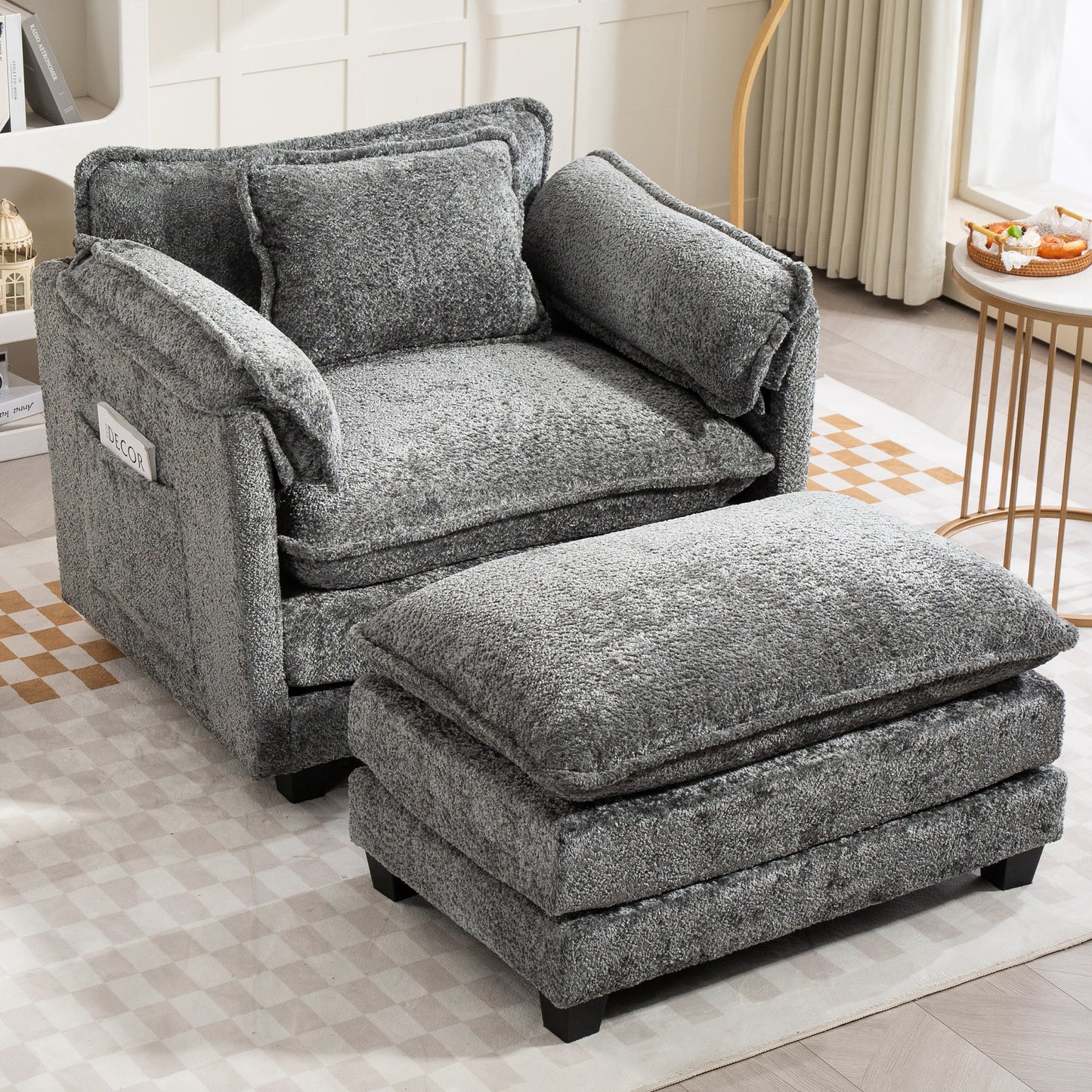 55.32*39.76" Oversized Sofa Indoor,Portable ottoman,Boucle Single Sofa Bed with Wider seat,Double deep cushion,Strong wrapping of thick armrests for Living Room,Bedroom.3 Colors.