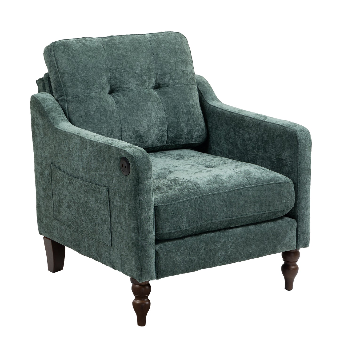 Dark Green Ergonomic Sofa with USB Charging Port for Living Room