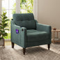 Accent Comfy Chenille Chair w/USB charging port,Mid+,Soft+,High-support Rebound Sponge,Ergonomic Wide Backrest,Retro Wooden Legs, Comfy Upholstered Arm Chair w/Side Storage for Living Room Bedroom.