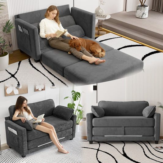 Convertible Grey Sofa Bed - 2-in-1 Loveseat Sleeper for Living Room