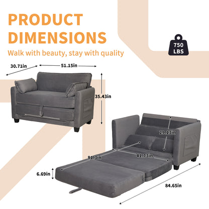 Convertible Grey Sofa Bed - 2-in-1 Loveseat Sleeper for Living Room