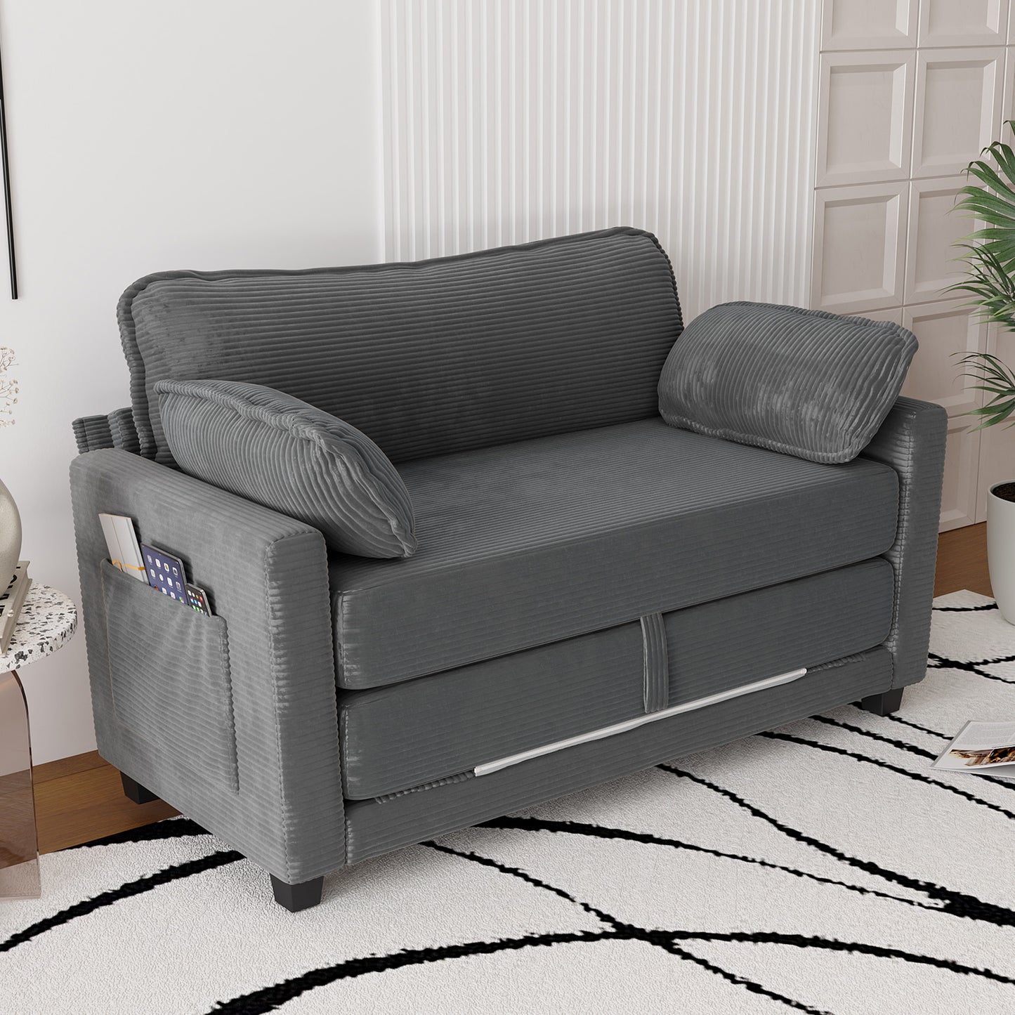 Convertible Grey Sofa Bed - 2-in-1 Loveseat Sleeper for Living Room