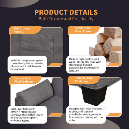Convertible Grey Sofa Bed - 2-in-1 Loveseat Sleeper for Living Room
