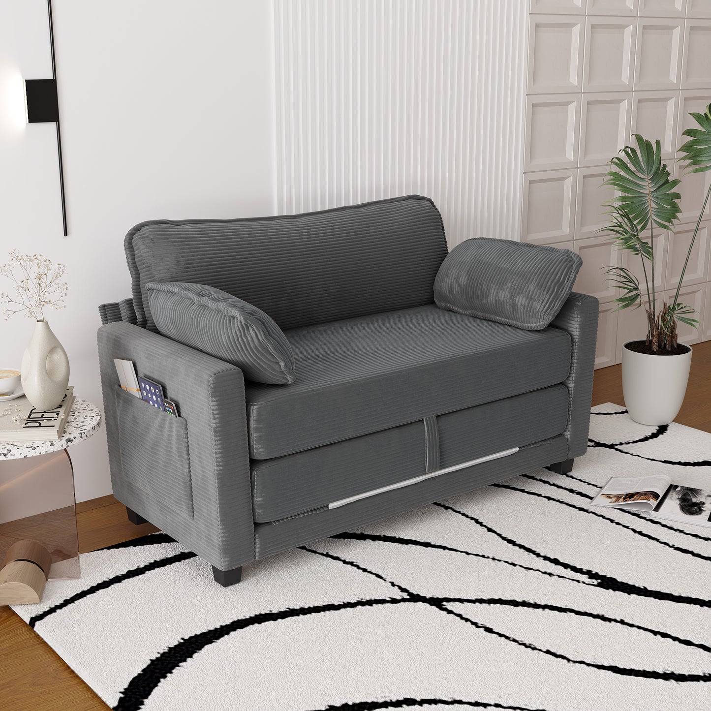 Convertible Grey Sofa Bed - 2-in-1 Loveseat Sleeper for Living Room