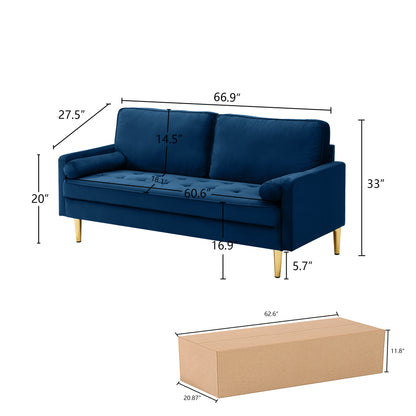 65-Inch Navy Velvet Loveseat Sofa - Comfortable & Stylish