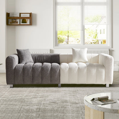 83.46'' Premium Velvet Sofa 3-Seater Loveseat, Modern Bubble Upholstered Couch with Metal Base Legs and 2 Pillows for Living Room, Bedroom.