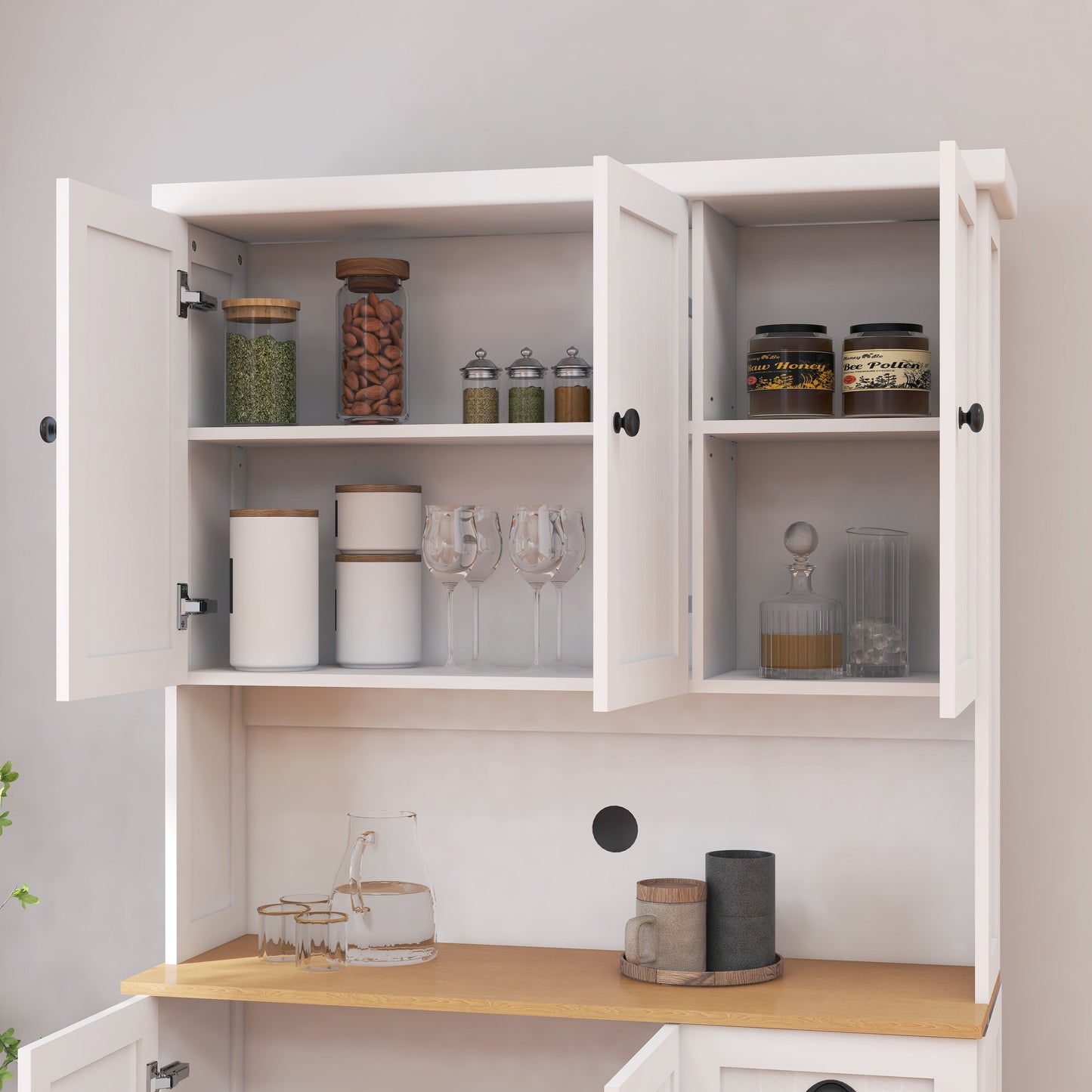 Modern White MDF Sideboard Cabinet with Adjustable Shelves for Dining Rooms