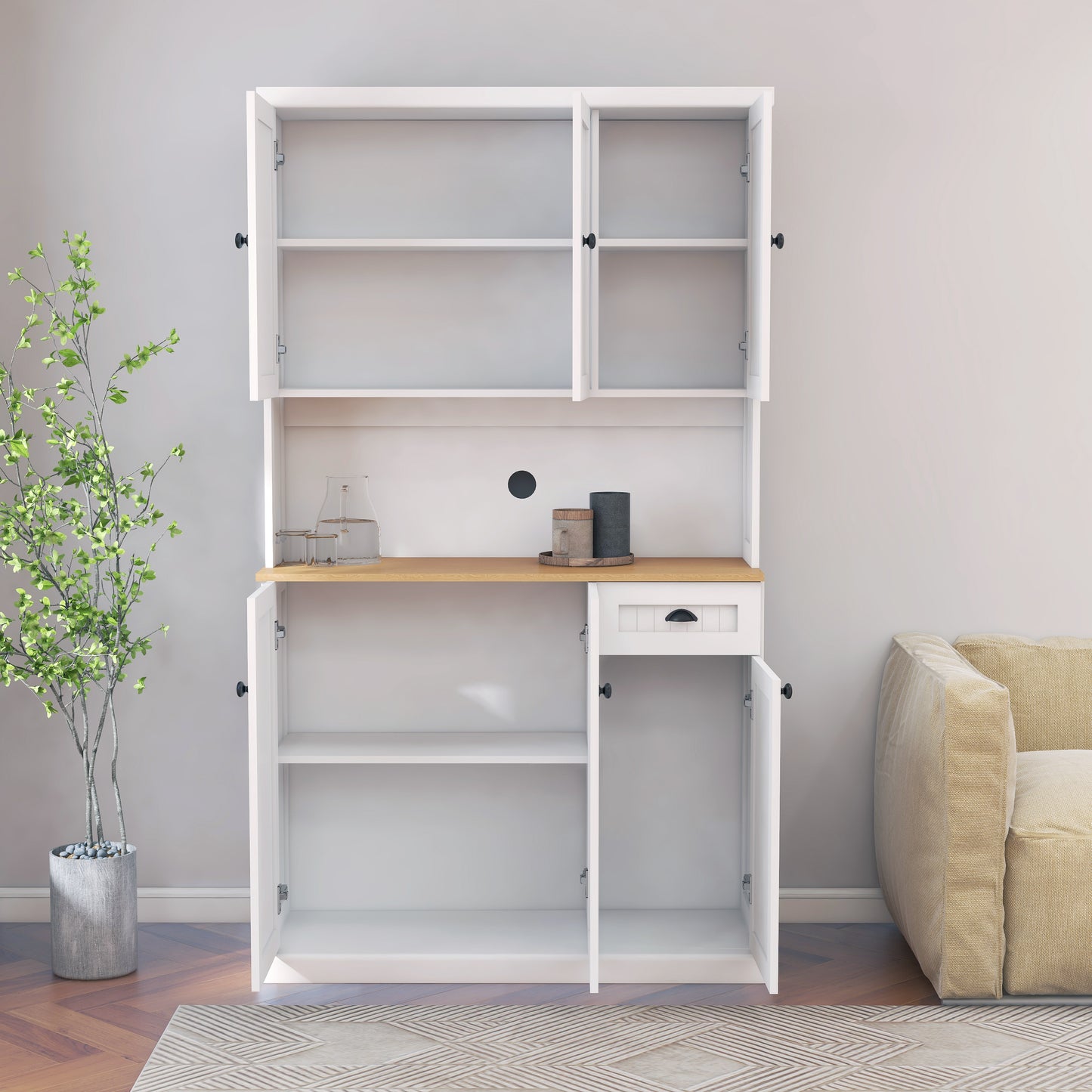 Modern White MDF Sideboard Cabinet with Adjustable Shelves for Dining Rooms