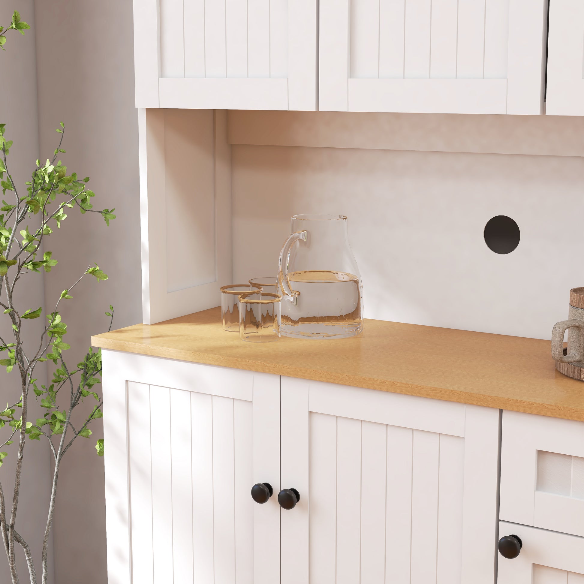 Modern White MDF Sideboard Cabinet with Adjustable Shelves for Dining Rooms