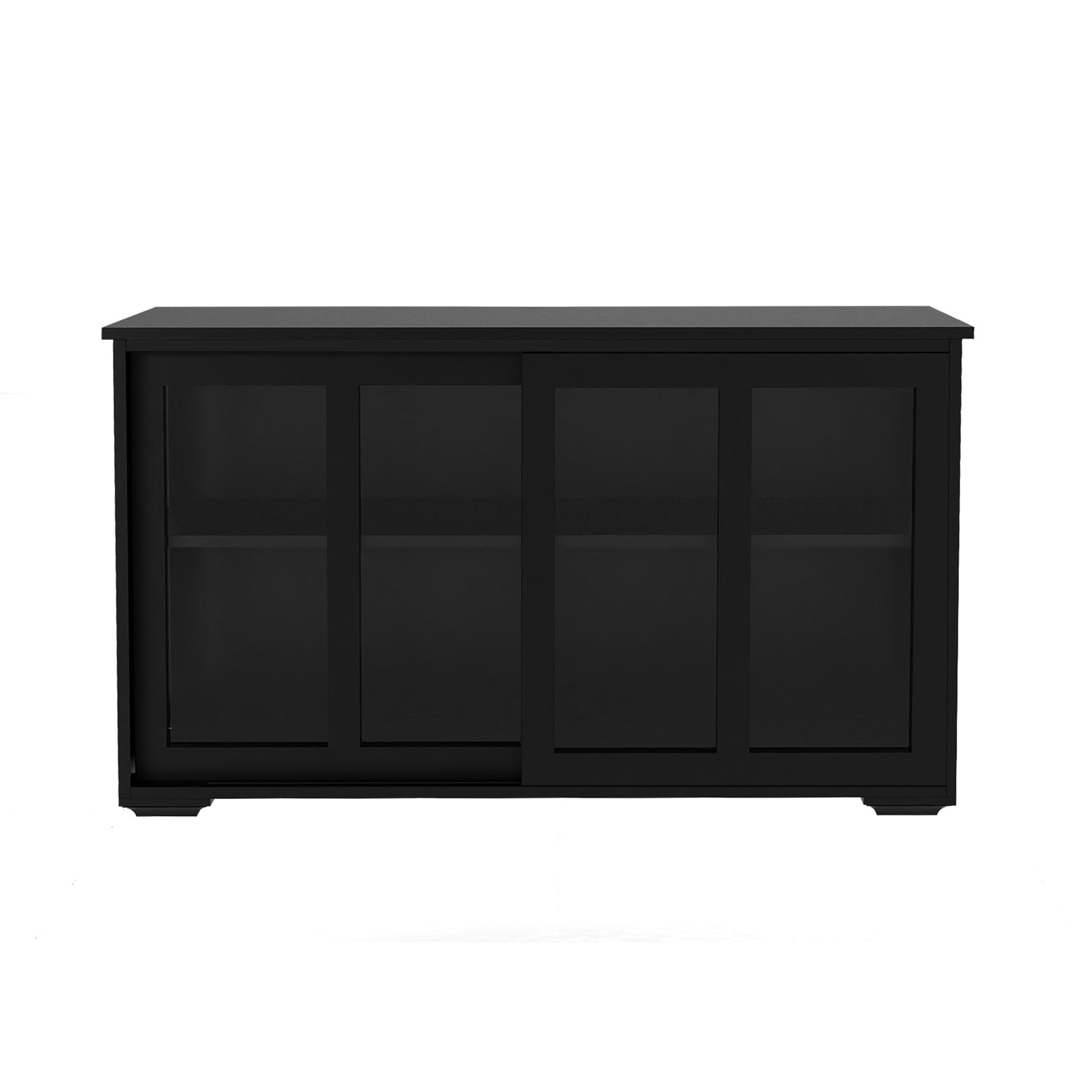 Black MDF Sideboard Buffet with Storage Shelves for Dining Room