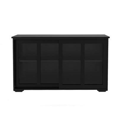 Black MDF Sideboard Buffet with Storage Shelves for Dining Room
