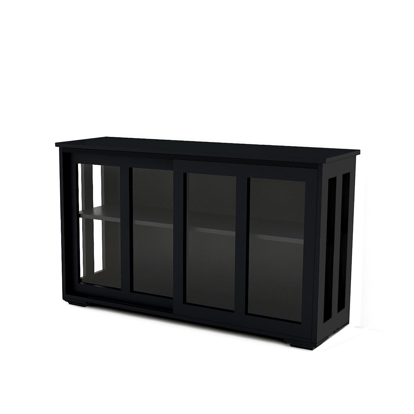 Black MDF Sideboard Buffet with Storage Shelves for Dining Room