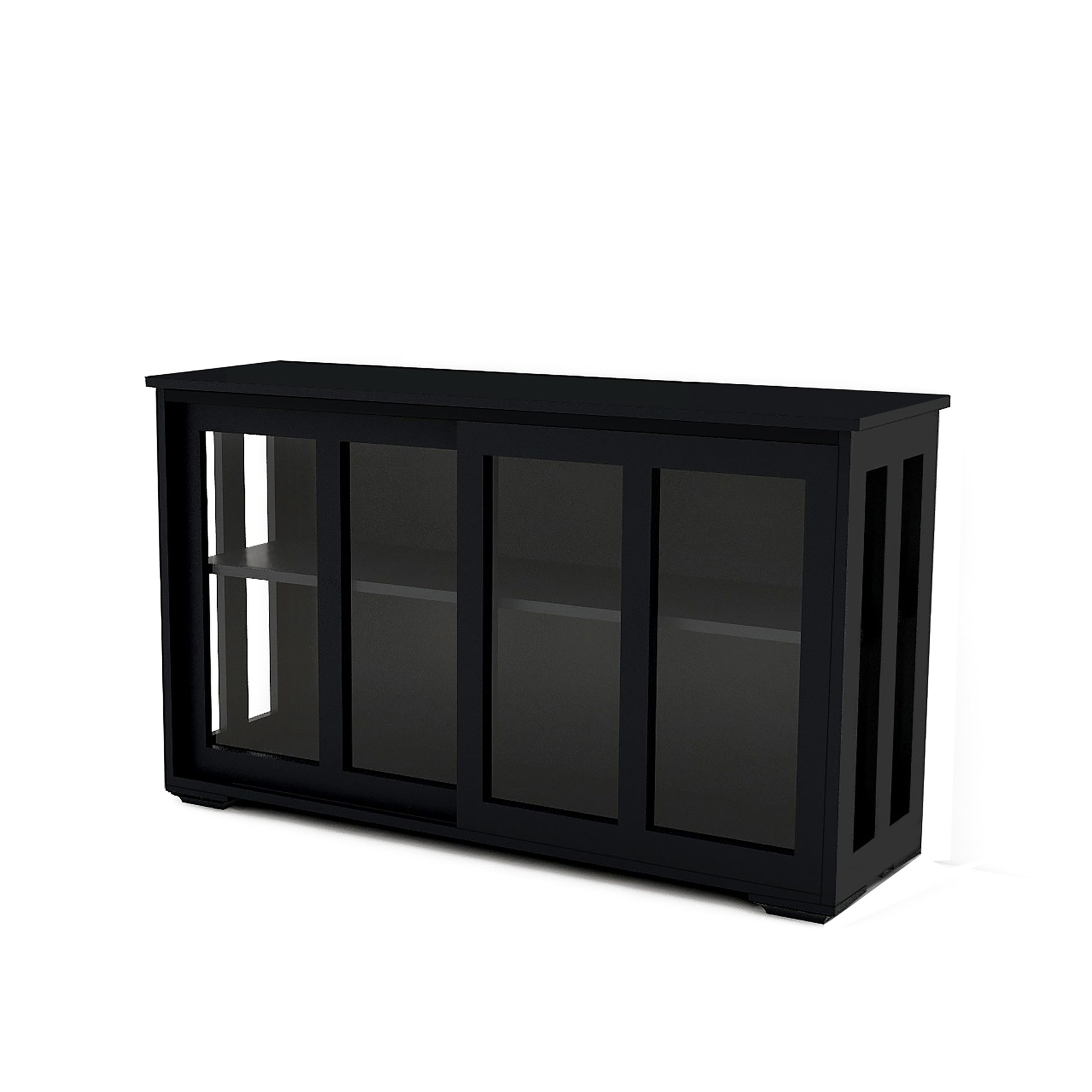 Black MDF Sideboard Buffet with Storage Shelves for Dining Room