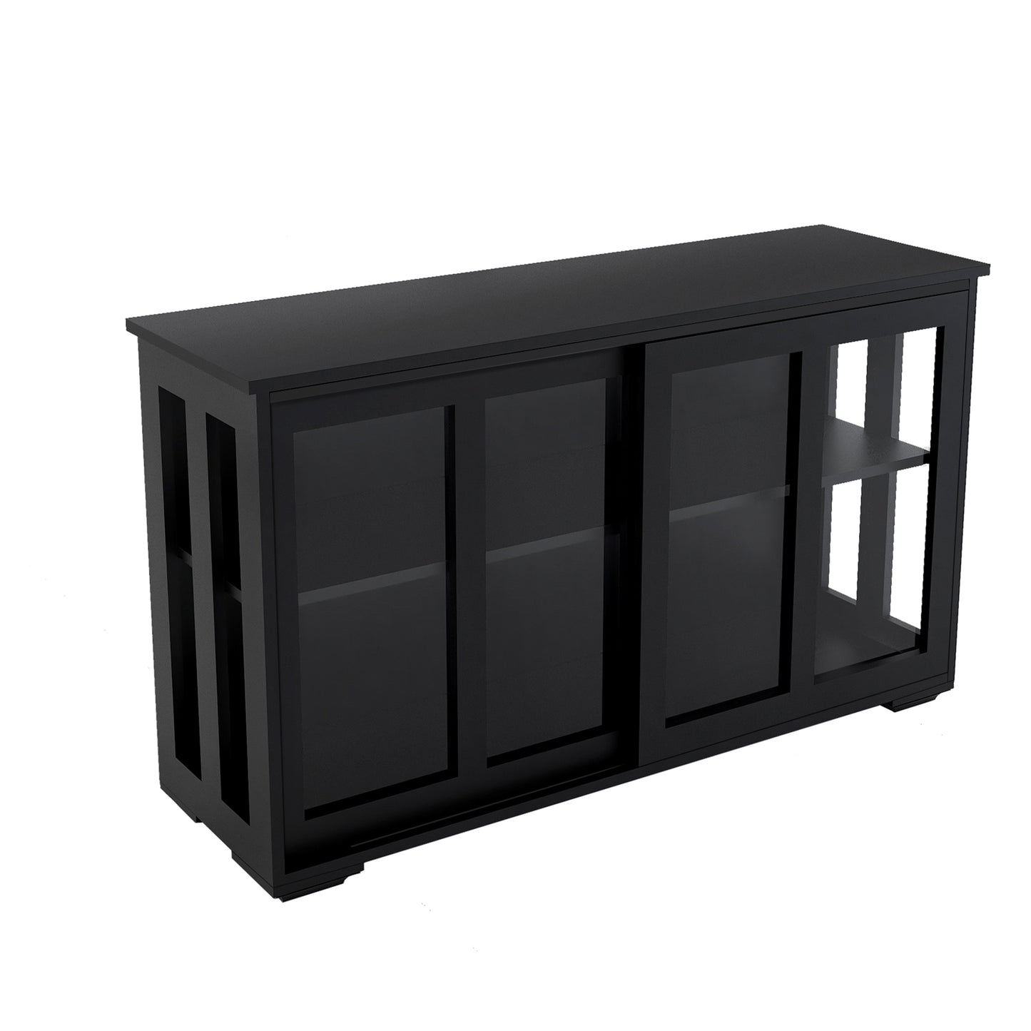 Black MDF Sideboard Buffet with Storage Shelves for Dining Room