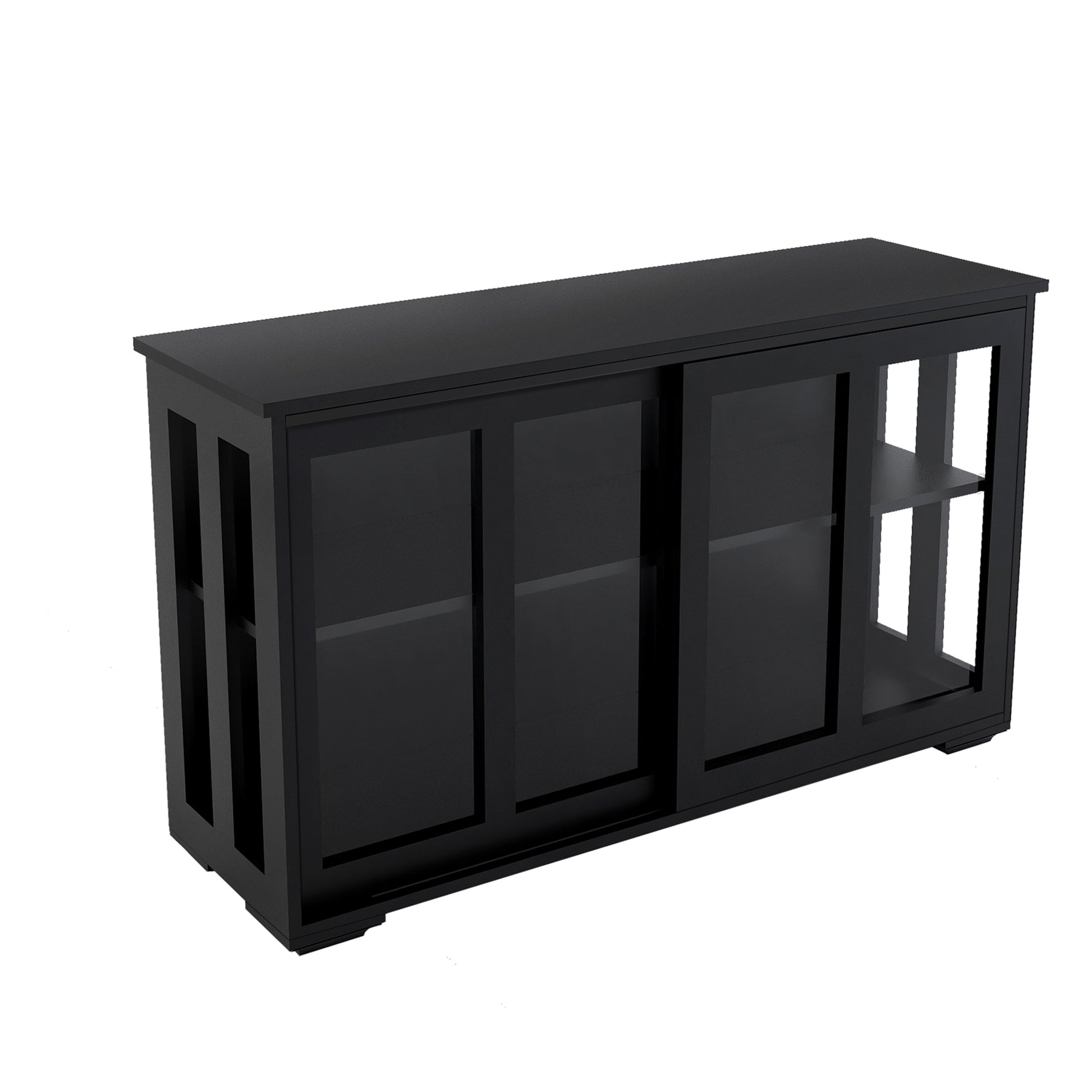 Black MDF Sideboard Buffet with Storage Shelves for Dining Room