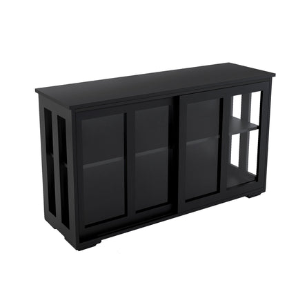 Black MDF Sideboard Buffet with Storage Shelves for Dining Room