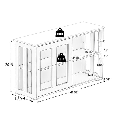 Black MDF Sideboard Buffet with Storage Shelves for Dining Room