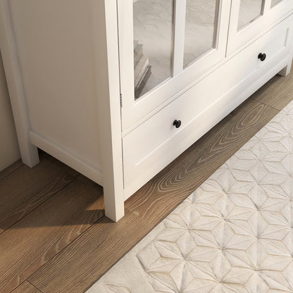 White MDF Buffet Storage Cabinet with Glass Doors for Kitchen and Dining