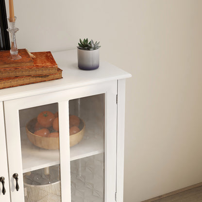 White MDF Buffet Storage Cabinet with Glass Doors for Kitchen and Dining
