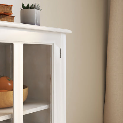 White MDF Buffet Storage Cabinet with Glass Doors for Kitchen and Dining