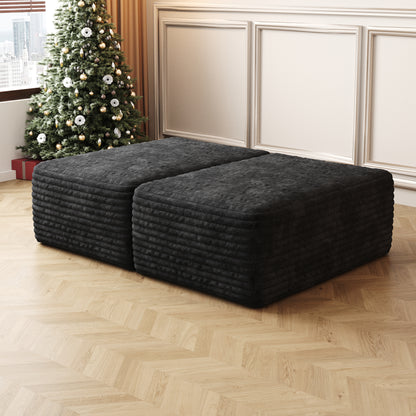 Black Foam Ottoman - Modern Storage Footstool for Living Room