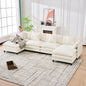 140.9-inch U-shaped modular sectional sofa, suitable for living room or bedroom. It comes with 2 movable ottomans, 4 cushions and 2 throw pillows. Made of soft cashmere fabric, in beige