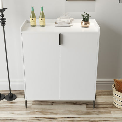 White Engineered Wood Dining Room Buffet Cabinet with Adjustable Storage