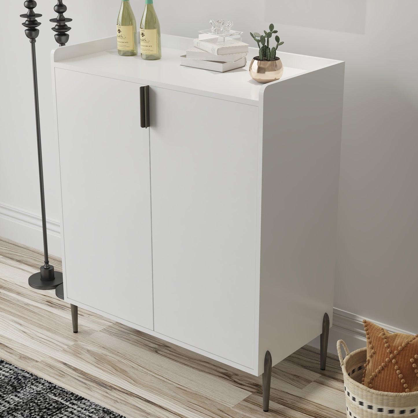 White Engineered Wood Dining Room Buffet Cabinet with Adjustable Storage