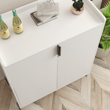 White Engineered Wood Dining Room Buffet Cabinet with Adjustable Storage