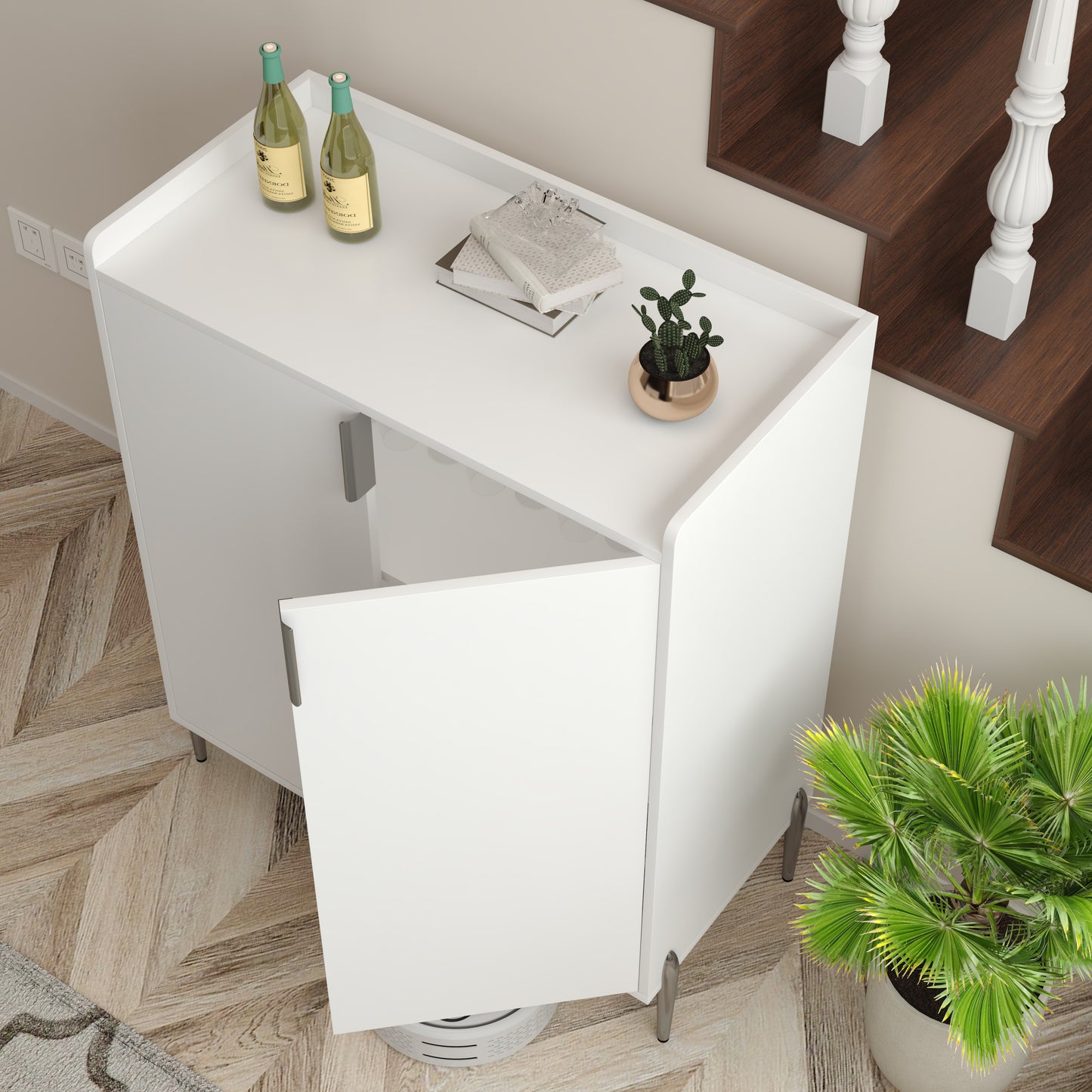White Engineered Wood Dining Room Buffet Cabinet with Adjustable Storage