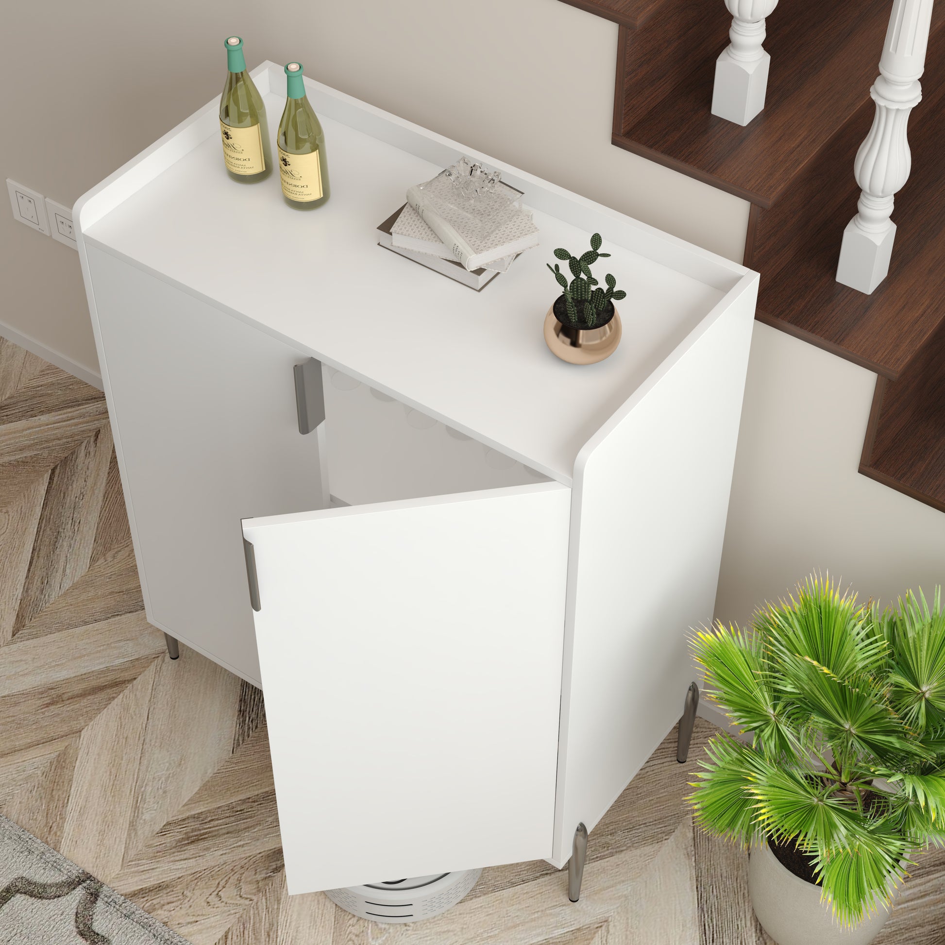 White Engineered Wood Dining Room Buffet Cabinet with Adjustable Storage