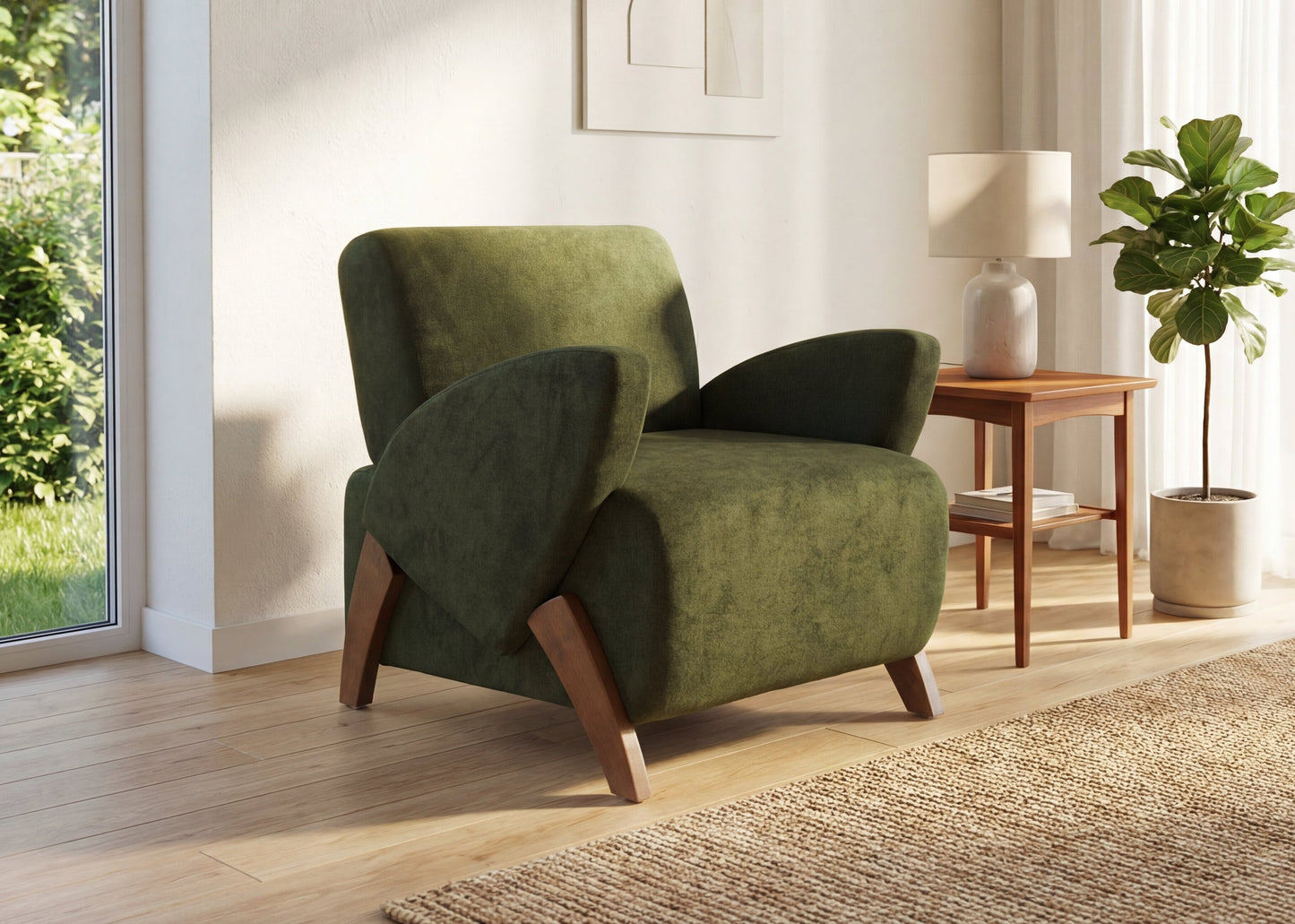Lounge chair, accent chair, 28.15-inch Velvet Fabric Decorative Sofa, with Four Birch Legs, Suitable for Living Room, Study, Office or Leisure Area, Dark Green
