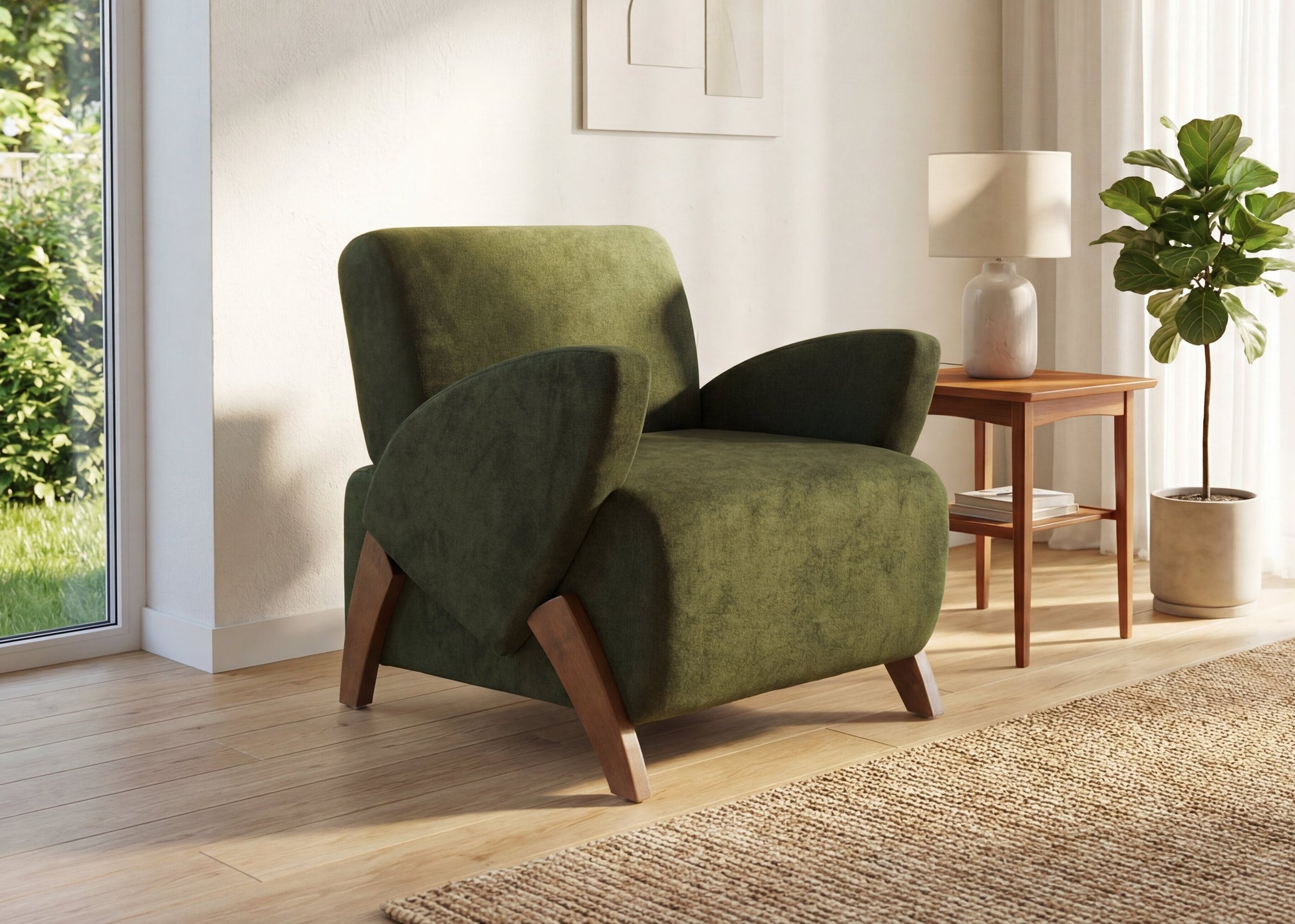 Lounge chair, accent chair, 28.15-inch Velvet Fabric Decorative Sofa, with Four Birch Legs, Suitable for Living Room, Study, Office or Leisure Area, Dark Green