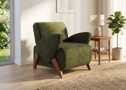 Lounge chair, accent chair, 28.15-inch Velvet Fabric Decorative Sofa, with Four Birch Legs, Suitable for Living Room, Study, Office or Leisure Area, Dark Green