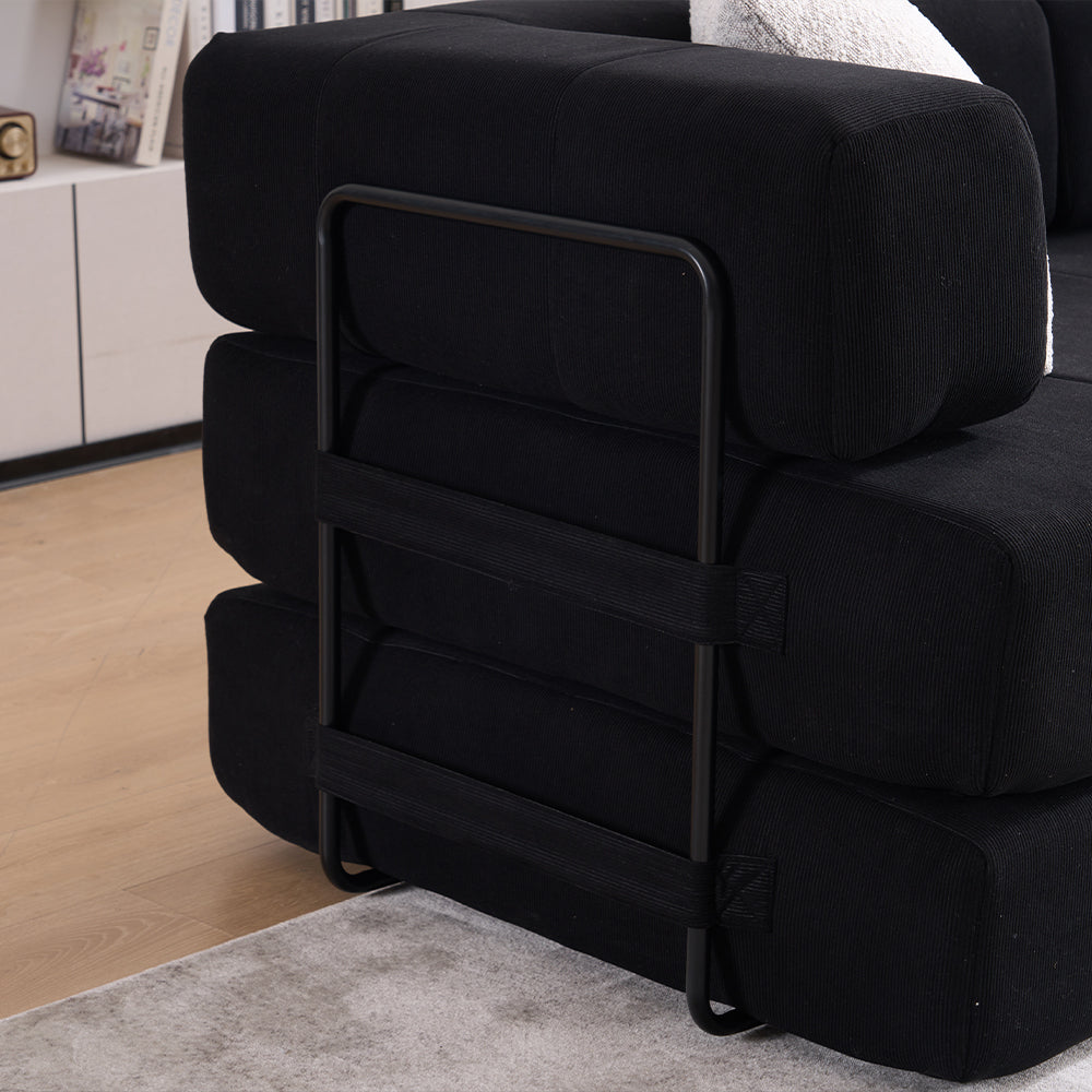 Black Corduroy Folding Sofa Bed - 3 Seat Convertible Couch for Living Room