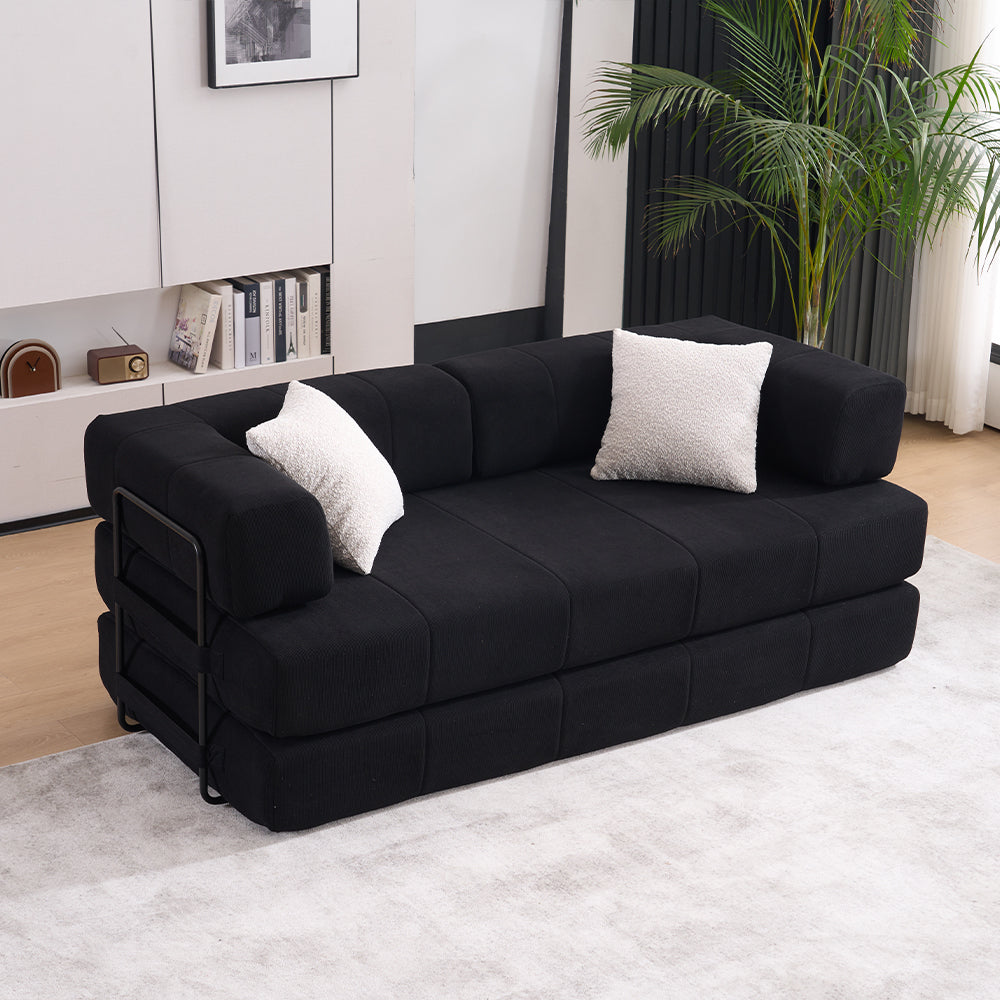 Black Corduroy Folding Sofa Bed - 3 Seat Convertible Couch for Living Room