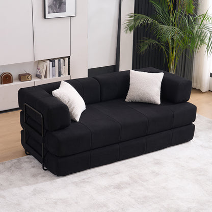 Black Corduroy Folding Sofa Bed - 3 Seat Convertible Couch for Living Room