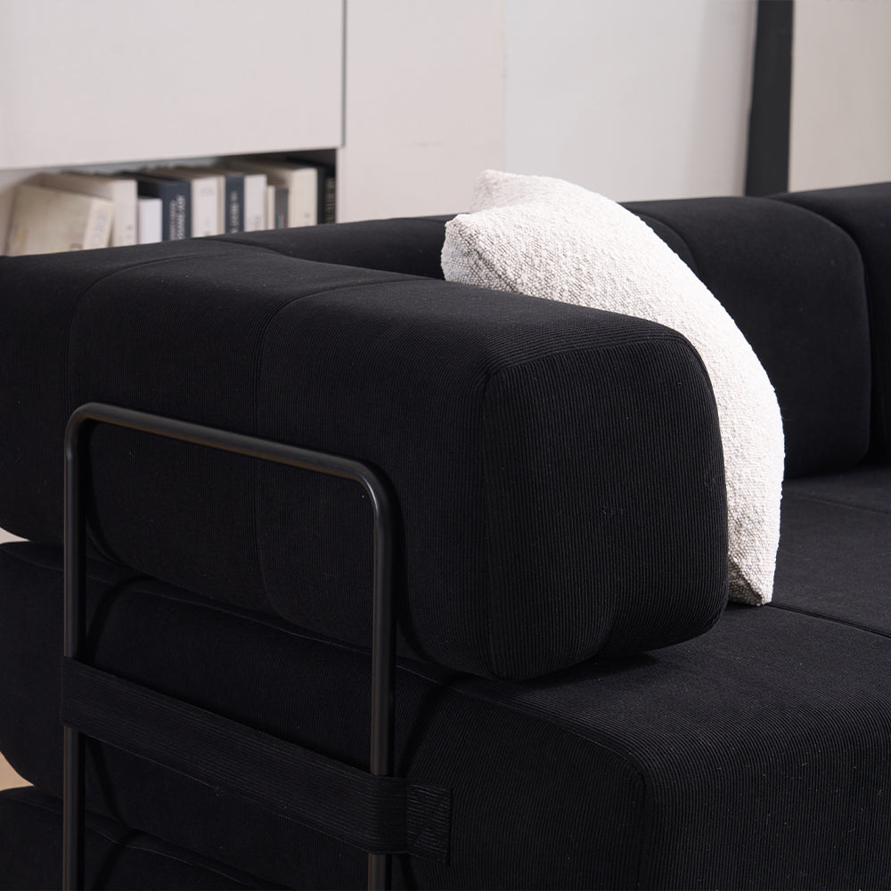 Black Corduroy Folding Sofa Bed - 3 Seat Convertible Couch for Living Room