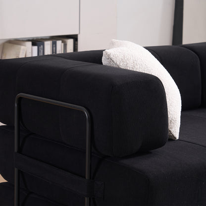 Black Corduroy Folding Sofa Bed - 3 Seat Convertible Couch for Living Room