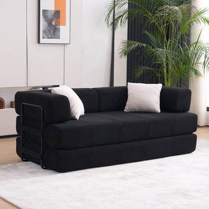 Black Corduroy Folding Sofa Bed - 3 Seat Convertible Couch for Living Room