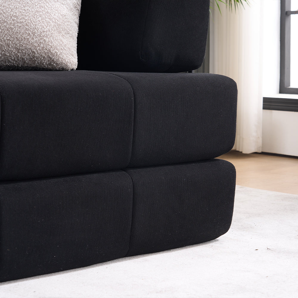 Black Corduroy Folding Sofa Bed - 3 Seat Convertible Couch for Living Room