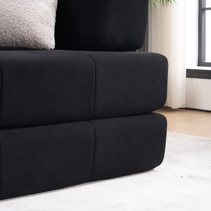 Black Corduroy Folding Sofa Bed - 3 Seat Convertible Couch for Living Room